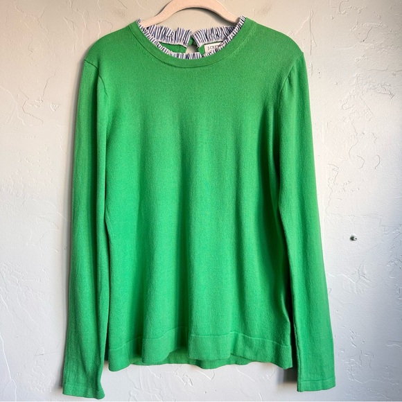 J. Crew Sweaters - J. Crew Women’s Kelly Green Striped Ruffle Neck Sweater Small‎ EUC Preppy Spring